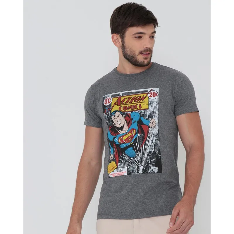 Camiseta Estampa Super Homem Mescla Cinza P