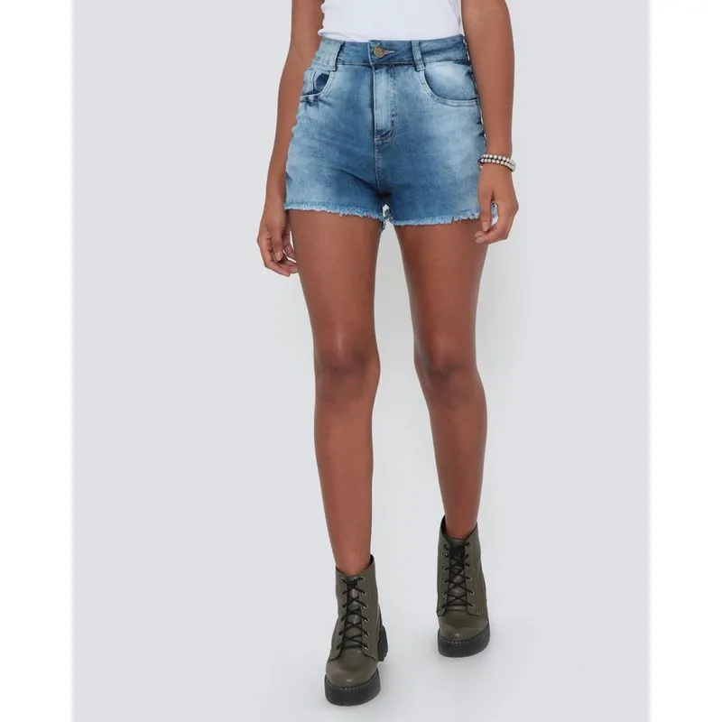Short Jeans Barra Desfiada Estonado Azul 36