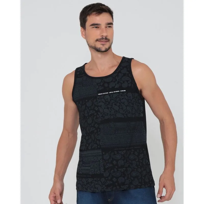 Regata Masculina Estampa Paisley Preta G