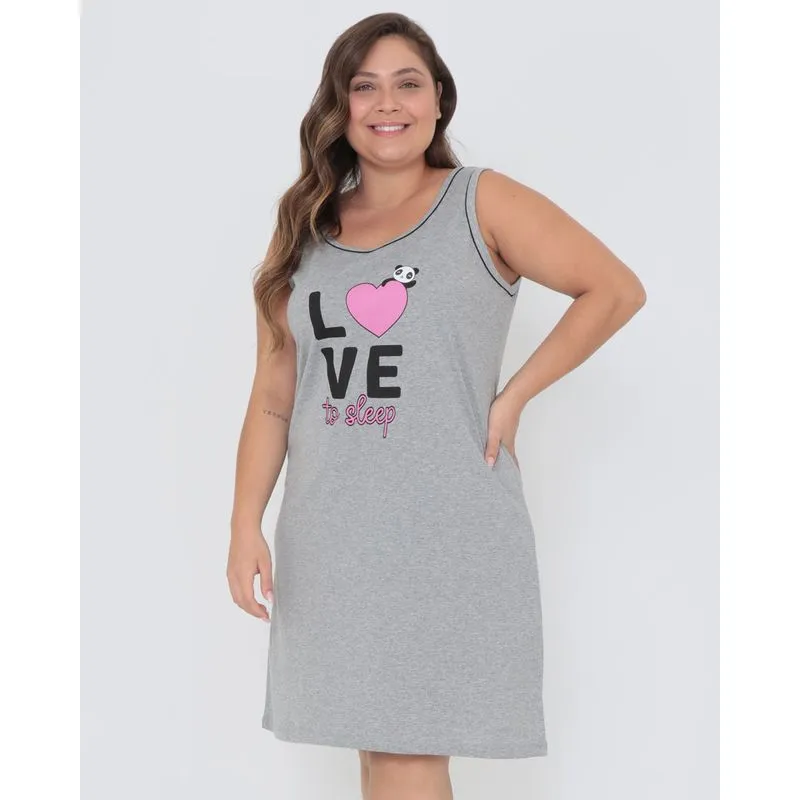 Camisola Plus Size Estampa Panda Cinza 46