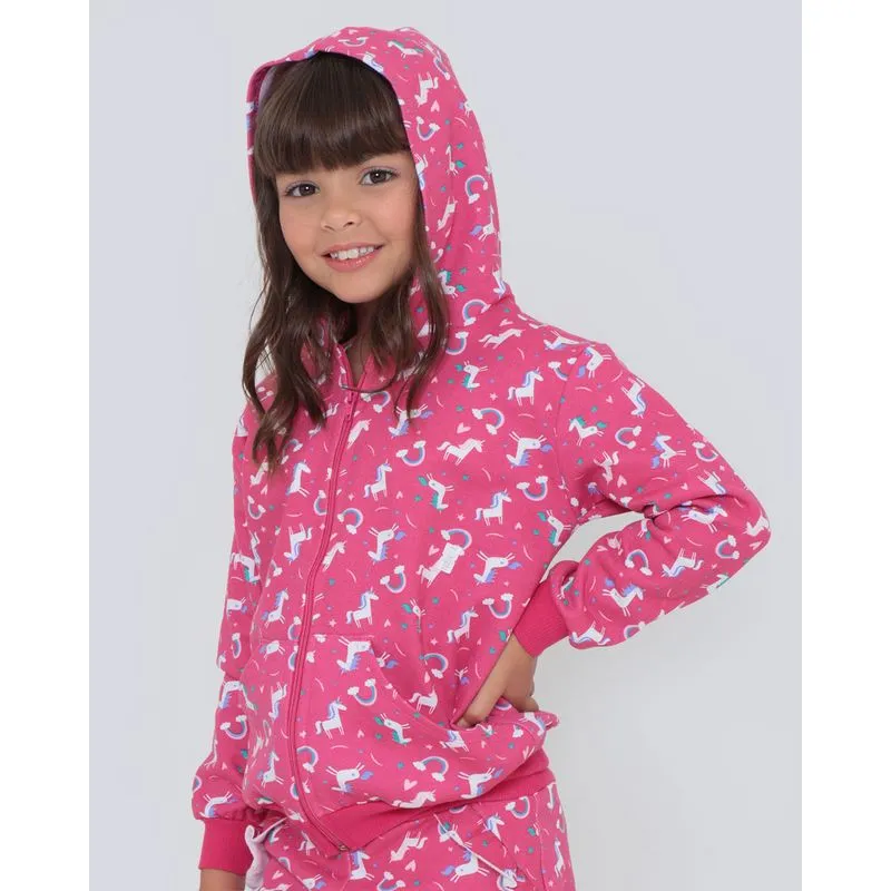 Blusa de Moletom Infantil Estampa Unicórnio Rosa Pink 4