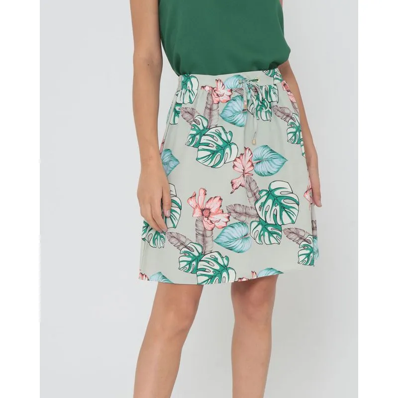 Saia Curta Estampa Floral Verde M