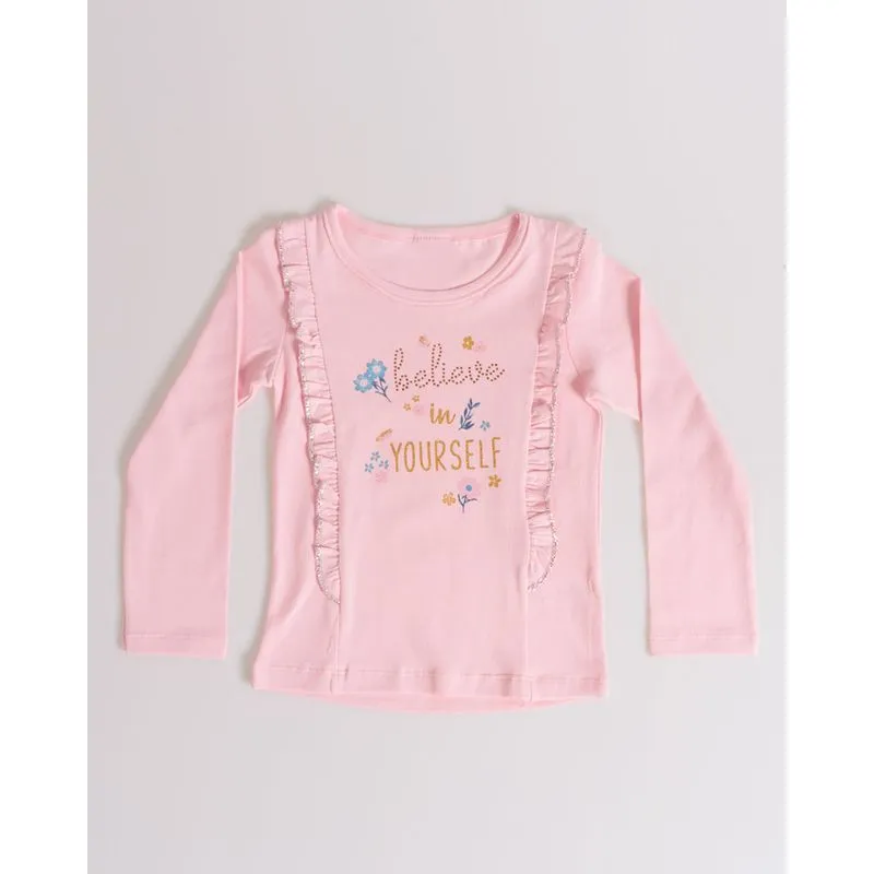 Blusa Bebê Babado Manga Longa Rosa 2