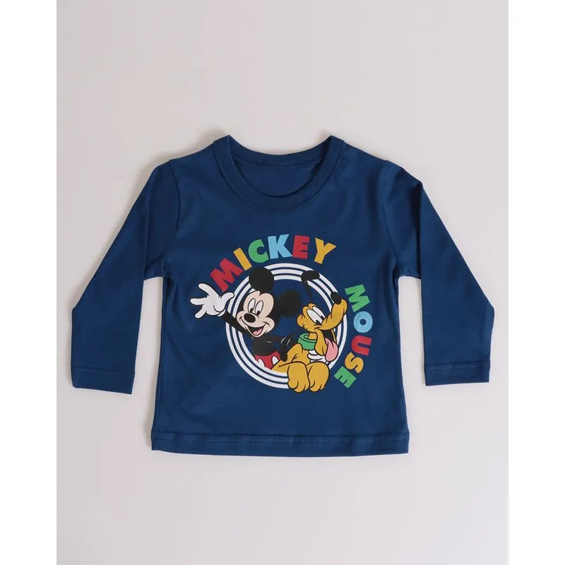 Camiseta Bebê Algodão Disney Mickey Manga Longa Marinho P