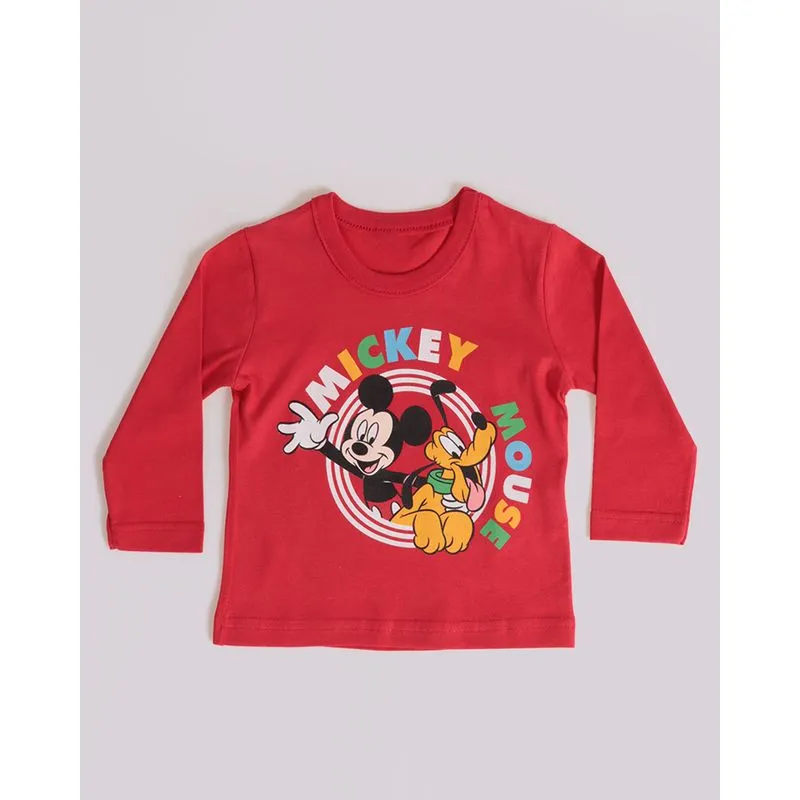Camiseta Bebê Algodão Disney Mickey Manga Longa Vermelha G