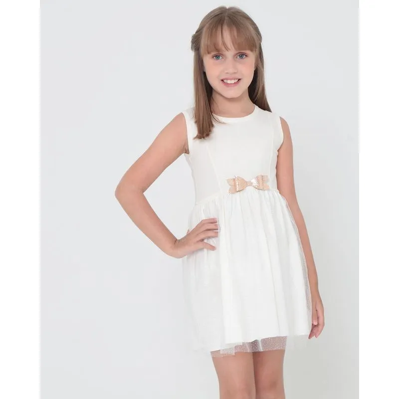Vestido Infantil Tule Glitter Bege Claro 4