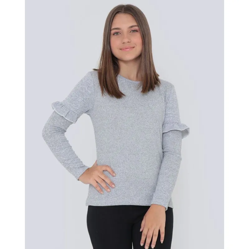Blusa Juvenil Babados Moletom Mescla Cinza 14