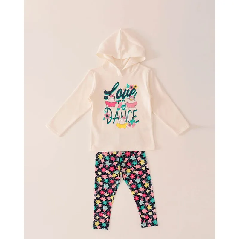 Conjunto Bebê com Capuz Estampa Floral Off White 3