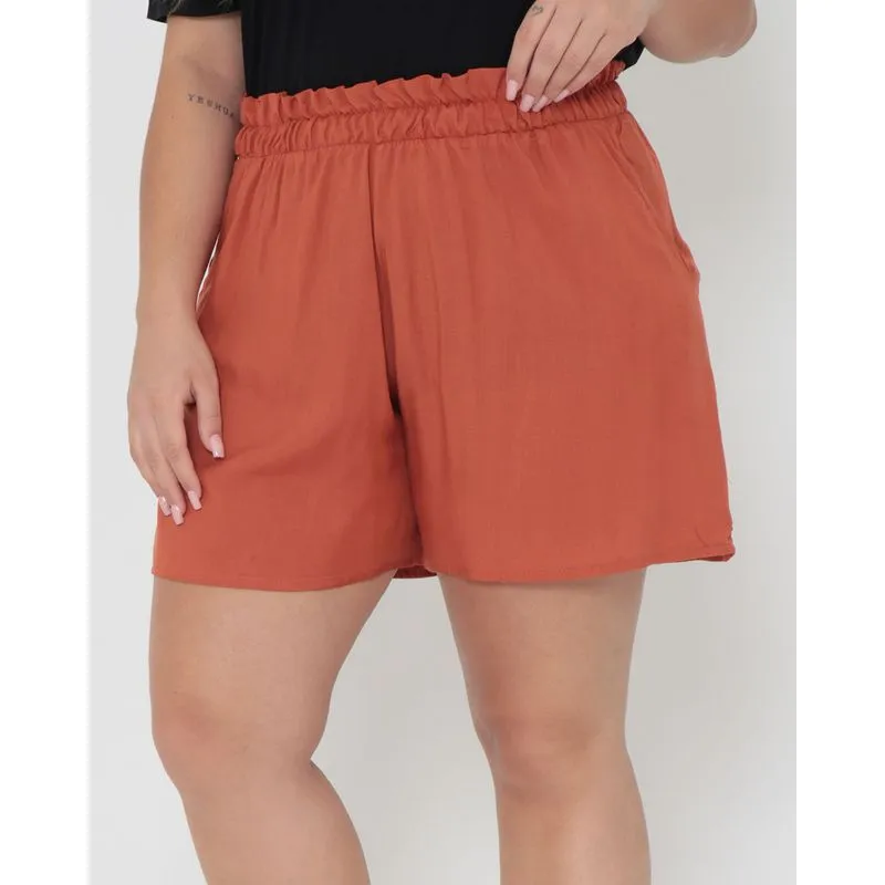 Short Plus Size Viscose Liso Marrom G2