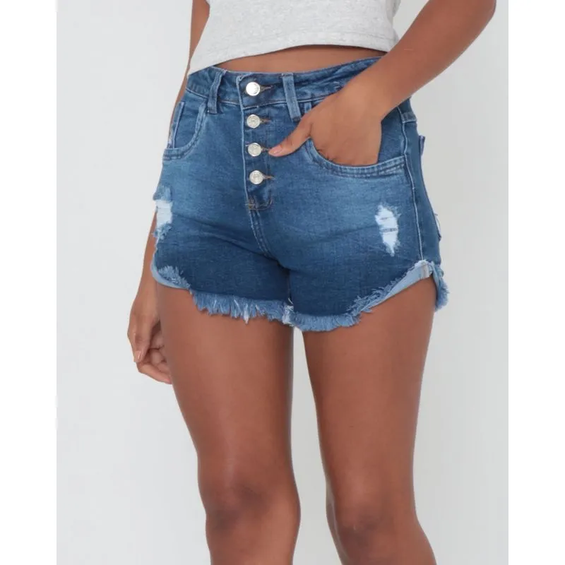 Short Jeans Feminino Barra Desfiada Azul 44