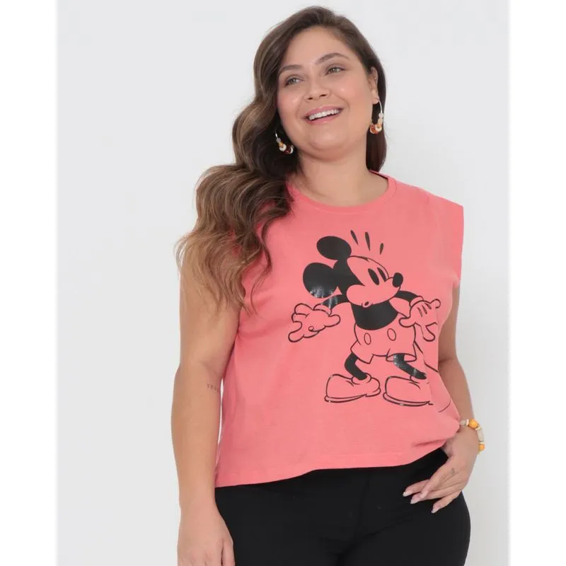 Regata Plus Size Muscle Tee Mickey Mouse Disney Coral G1