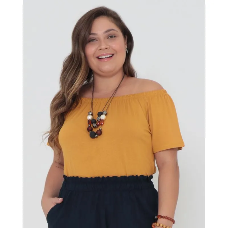 Blusa Plus Size Ciganinha Mostarda G2