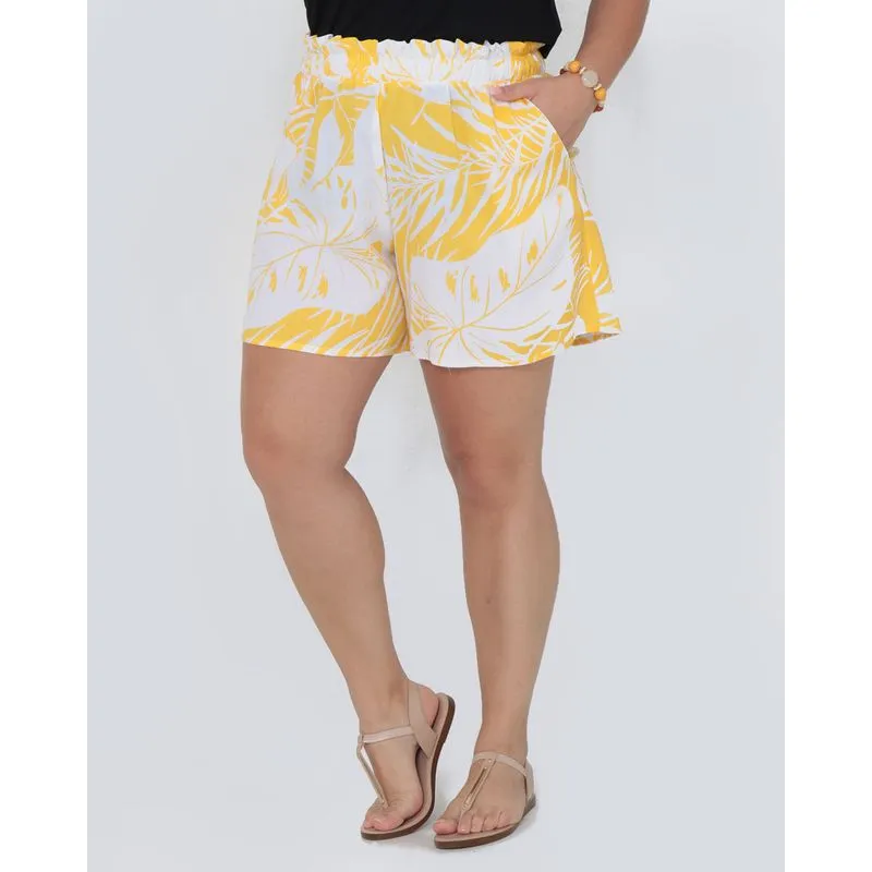 Short Plus Size Viscose Floral Amarelo G3