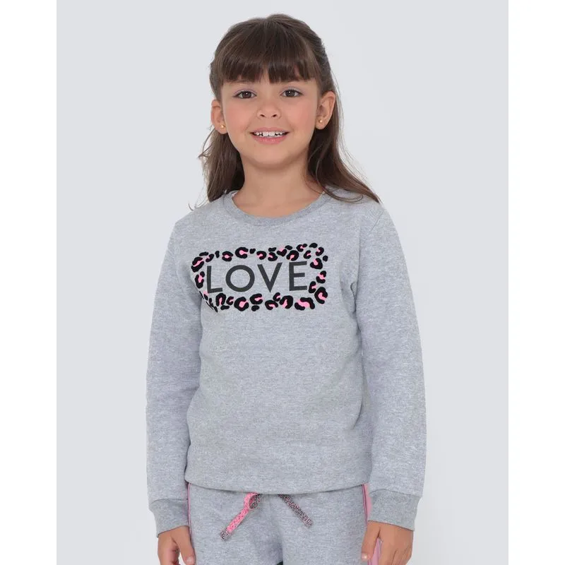 Blusa Infantil Moletom Estampa Love Mescla Cinza 6