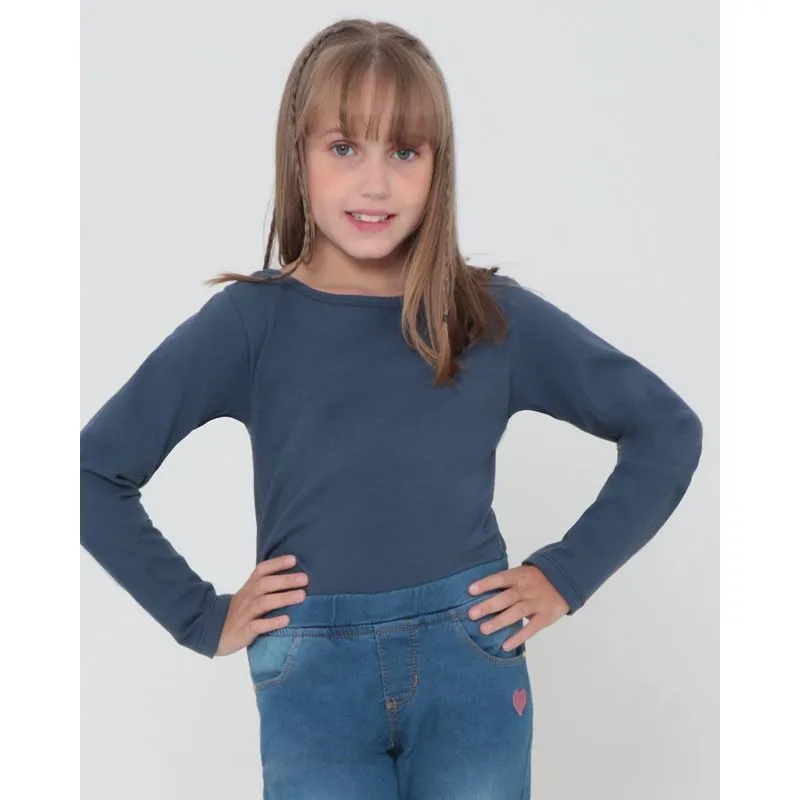 Blusa Infantil Básica Manga Longa Azul Marinho 6
