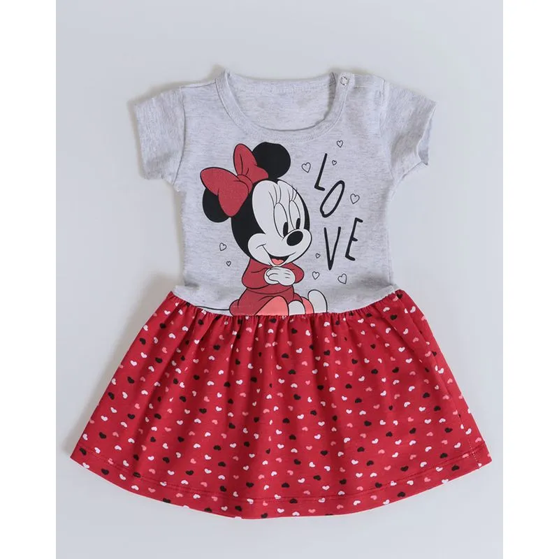 Vestido Bebê Estampa Minnie Disney Corações Mescla Cinza P