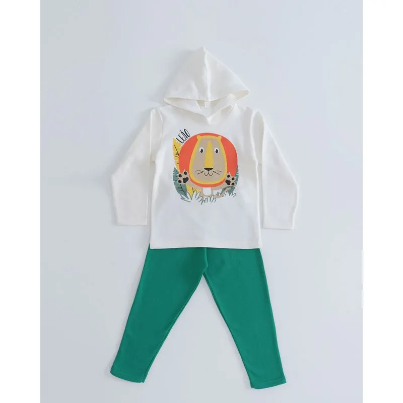 Conjunto Moletinho Bebê Estampado Leão Off White 2