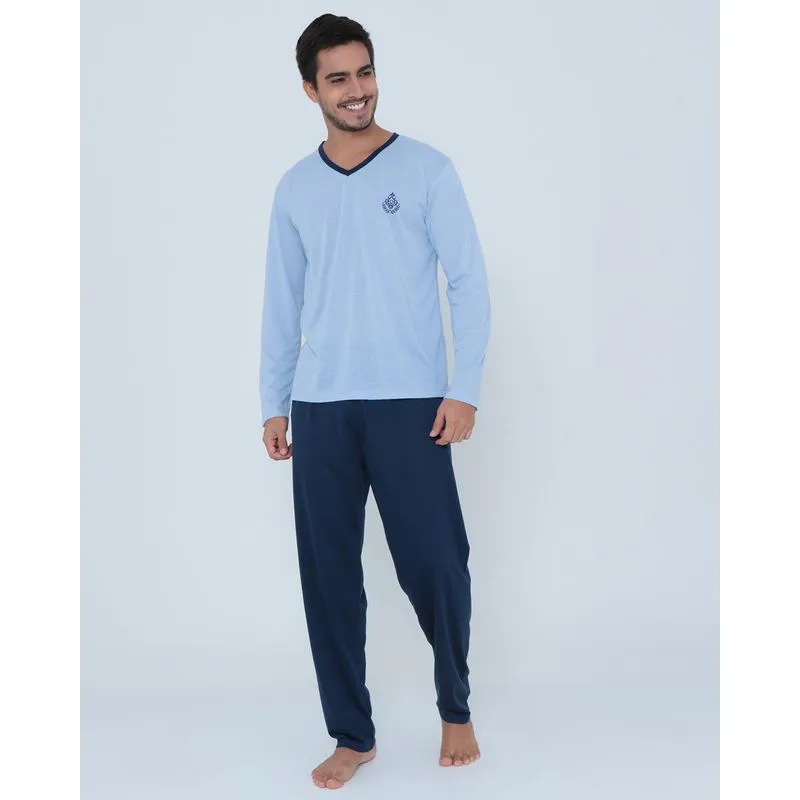 Pijama Masculino Longo Azul P