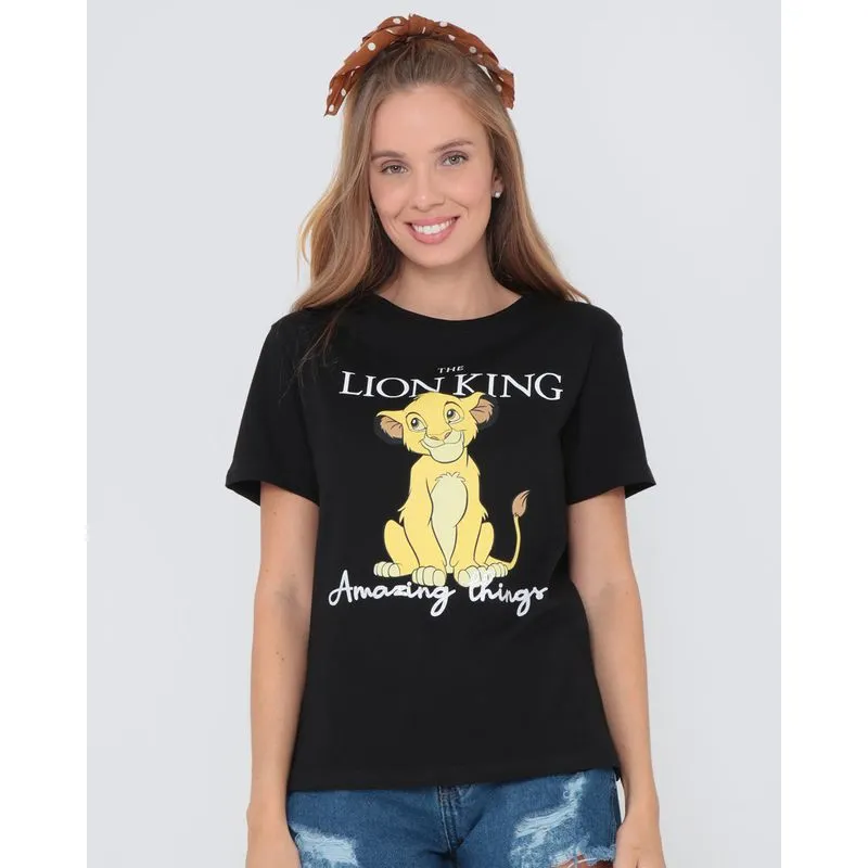 Camiseta Feminina Algodão Disney O Rei Leão Preta M