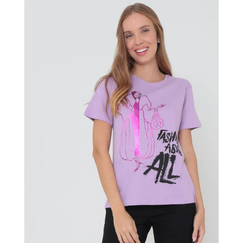 Blusa Oversized Metalizada Cruela De Vil Disney Roxa P