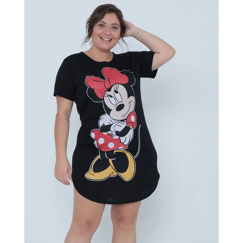 Camisola Plus Size Estampa Minnie Disney Preta G3
