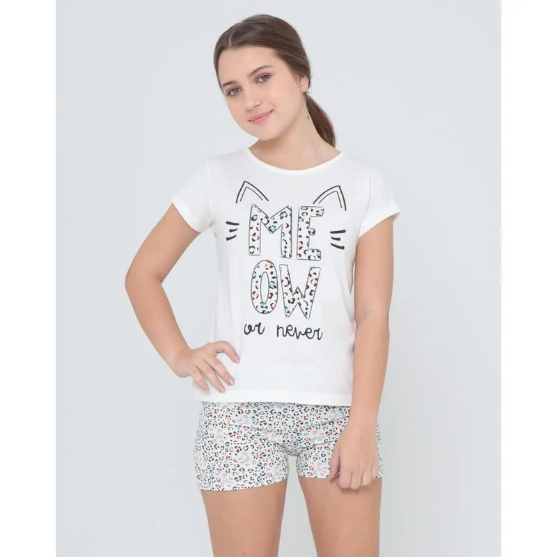 Pijama Juvenil Estampa Onça Off White 16