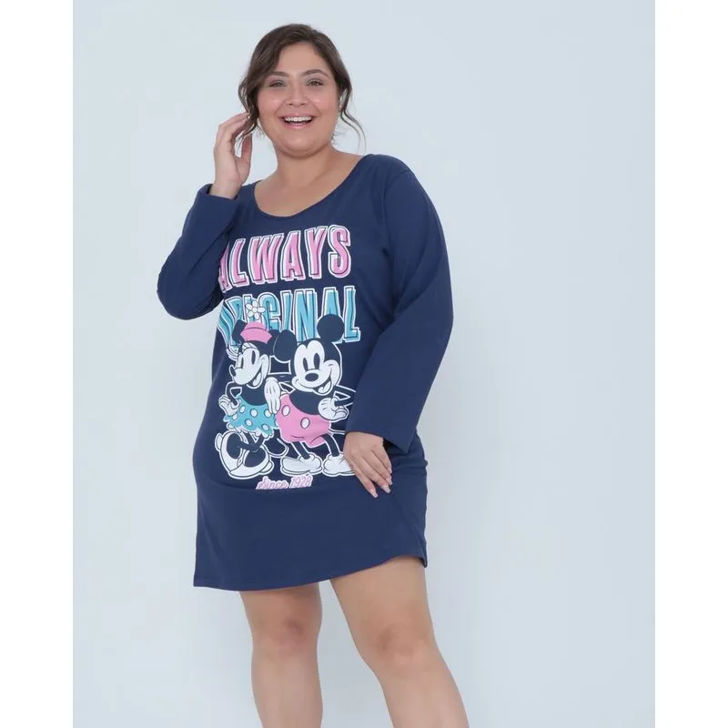 Camisola Plus Size Estampa Minnie Disney Azul Marinho 50