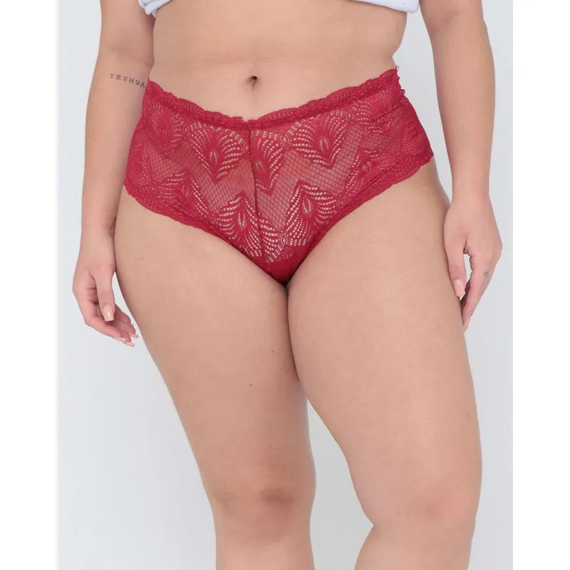 Calcinha Plus Size Alta Renda Vermelha P