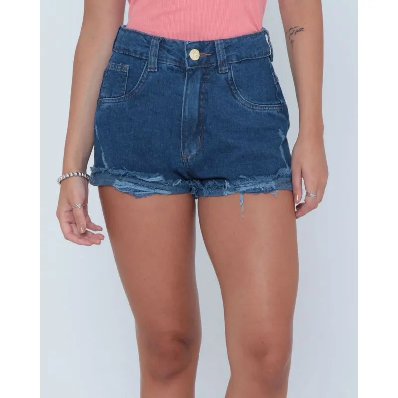Short Jeans Destroyed Azul Escuro 36