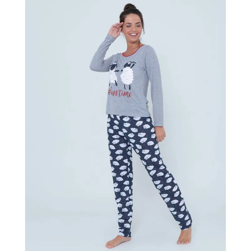Pijama Calça Manga Longa Ovelhas Cinza M