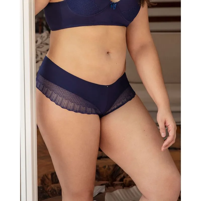 Calcinha Plus Size Caleçon Renda Azul Marinho M