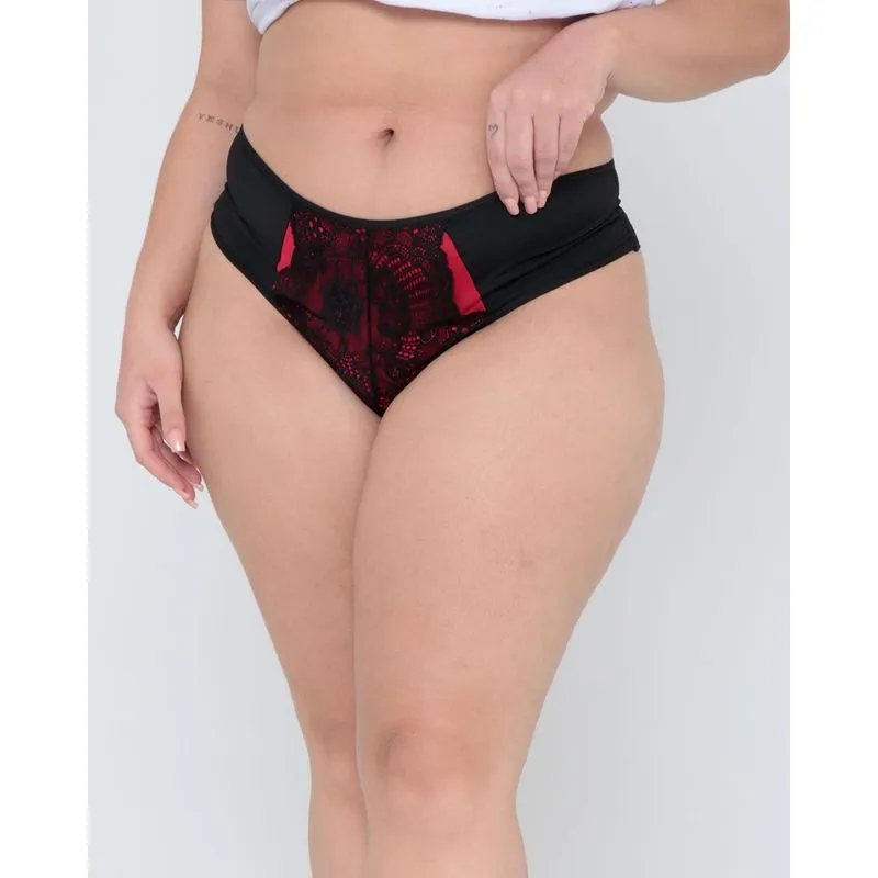 Calcinha Plus Size Tanga Tule Recorte Renda Preta G