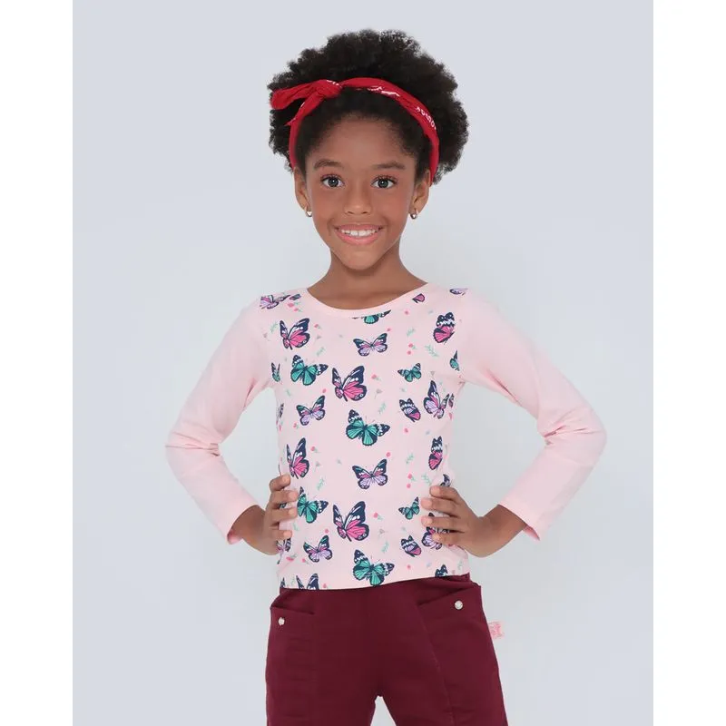 Blusa Infantil Estampa Borboletas Rosa 10