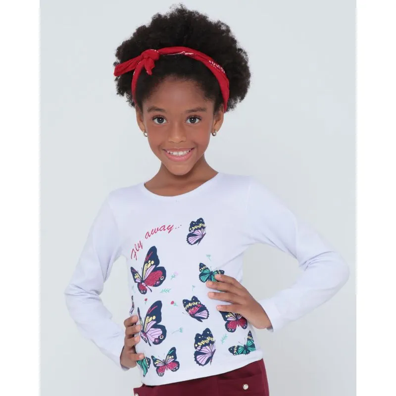 Blusa Infantil Estampa Borboletas Branca 10