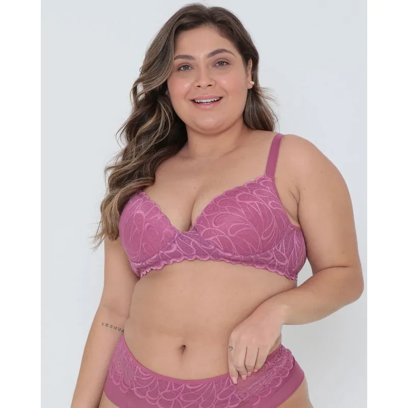Sutiã Plus Size Com Base Renda Rosa 50