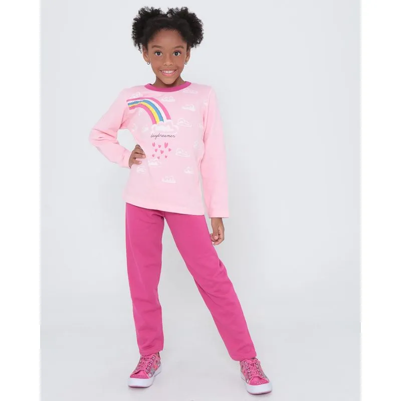 Conjunto Moletom Infantil Estampado Com Brilho Rosa 6