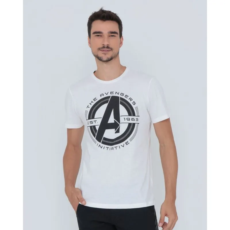 Camiseta Masculina Algodão Marvel The Avengers Off White GG