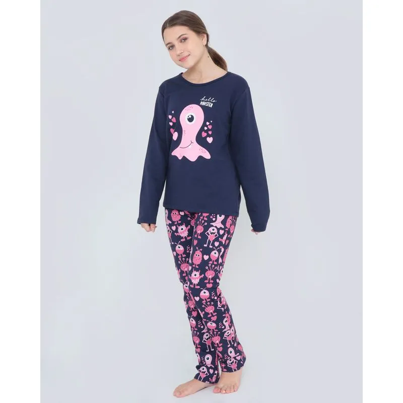 Pijama Juvenil Estampa Monstros Azul Marinho 12