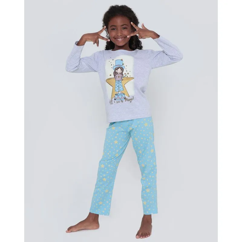 Pijama Infantil Estampa Boneca Mescla Cinza 8