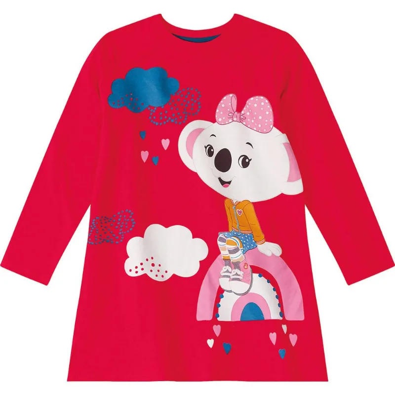 Vestido Manga Longa Malha Infantil Mundo Ripilica Vermelho 4