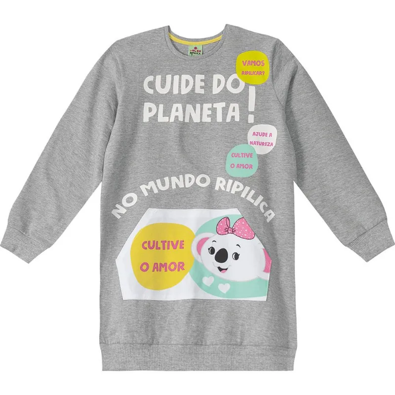 Vestido Manga Longa Malha Infantil Mundo Ripilica Cinza 4