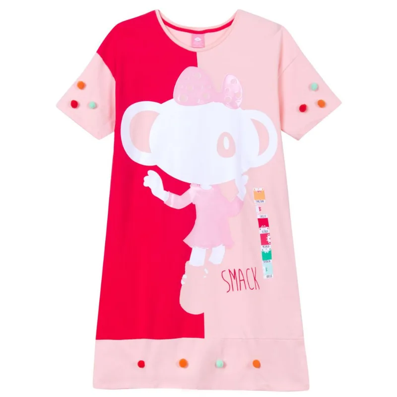 Vestido Com Pompons Manga Curta Malha Infantil Lilica Rosa 6