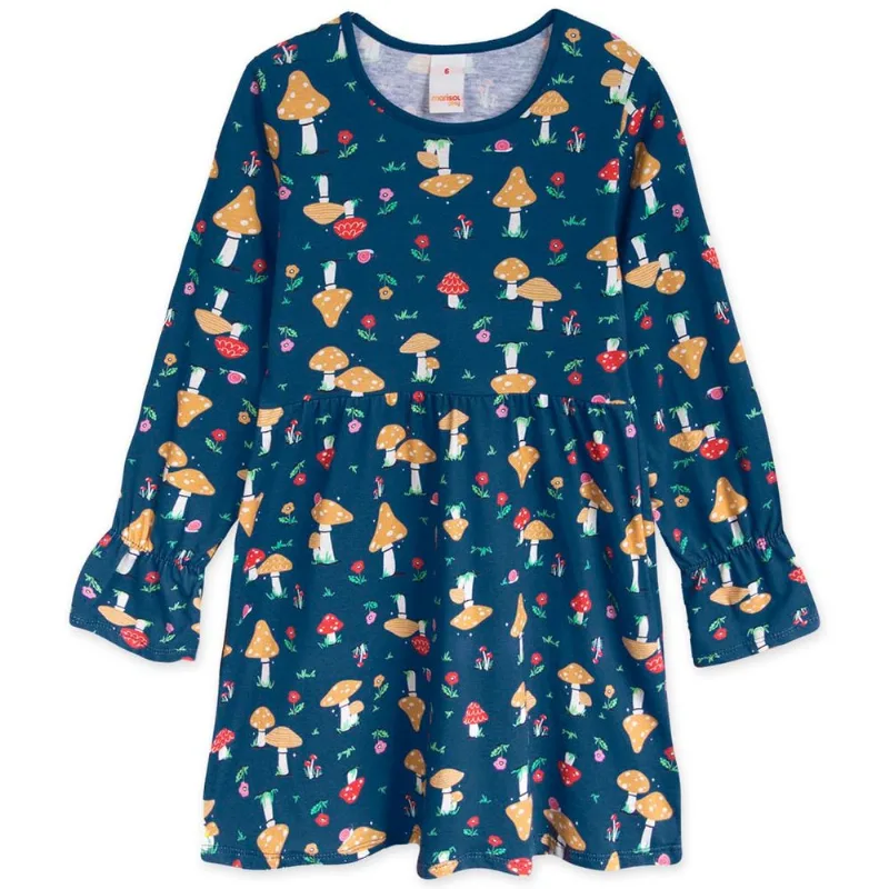 Vestido Manga Longa Malha Infantil Marisol Play Azul 2P