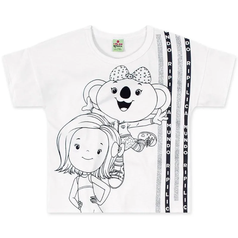 Blusa Manga Curta Malha Menina Mundo Ripilica Branco 4