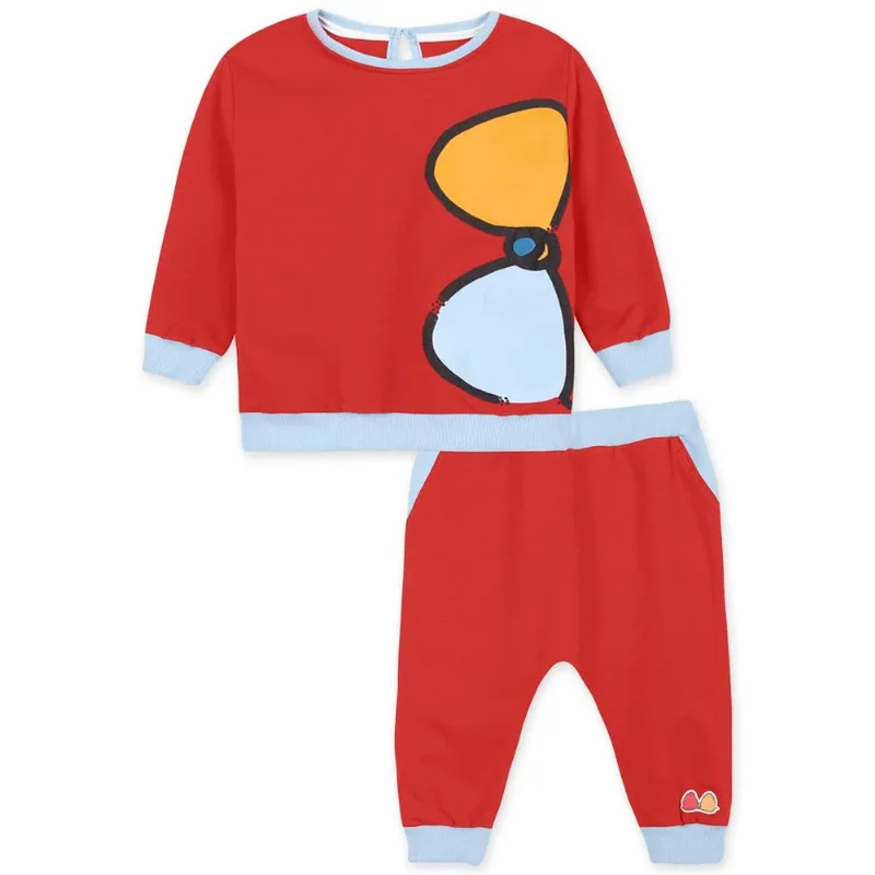 Conjunto Bebê Menina Manga Longa Com Proteção Antiviral - Vermelho RN