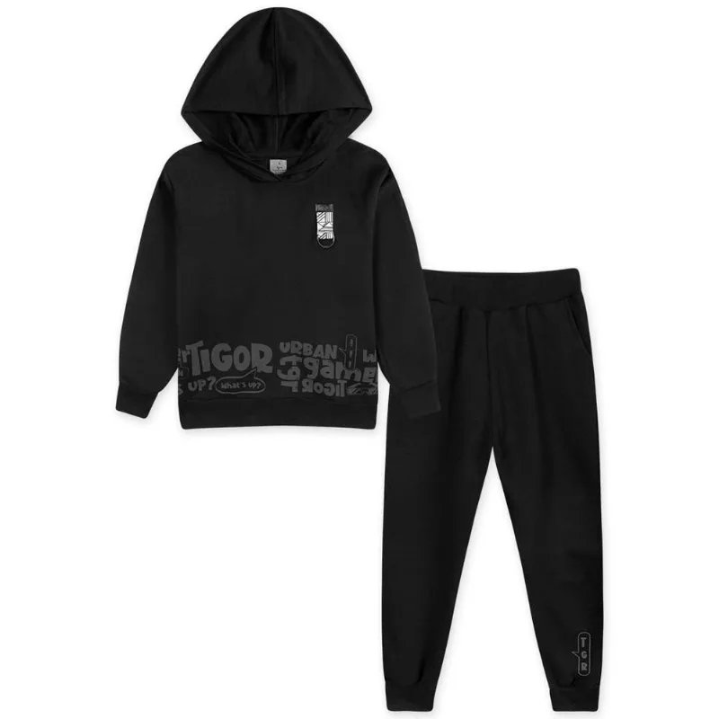 Conjunto Blusão e Calça Moletom Infantil Tigor Preto 4