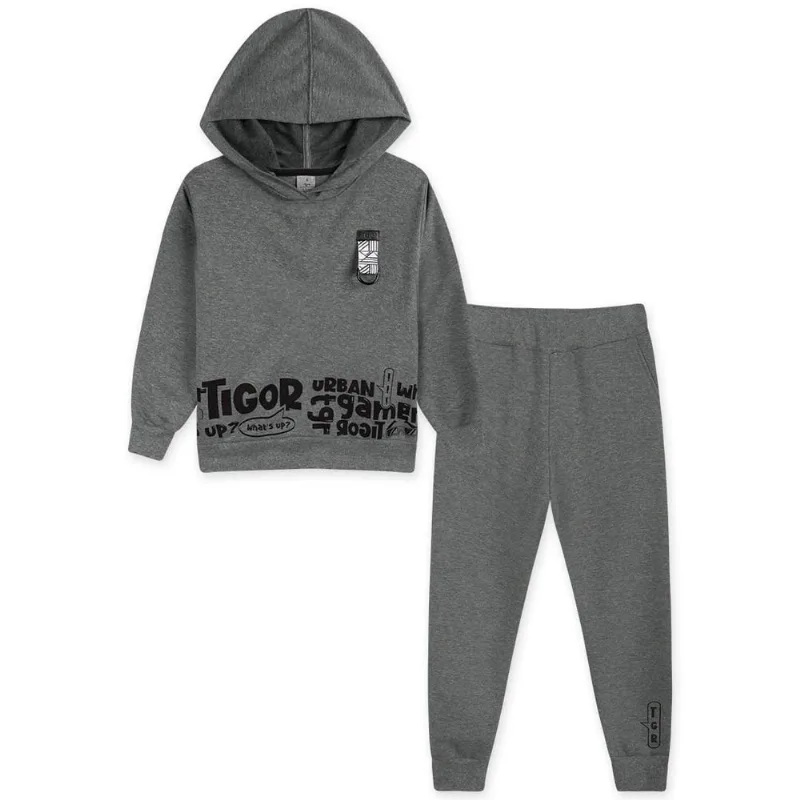 Conjunto Blusão e Calça Moletom Infantil Tigor Cinza 6