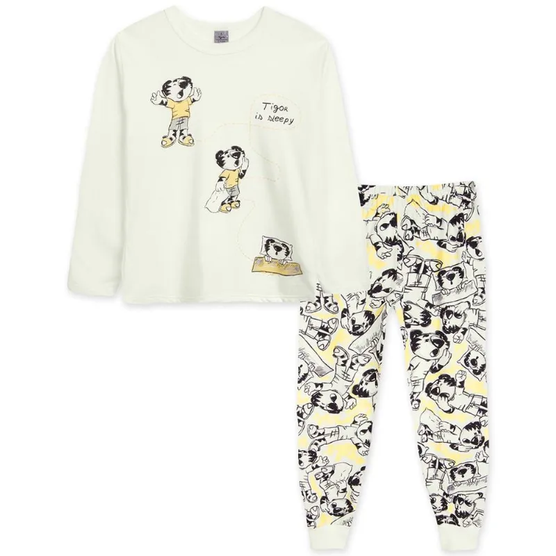 Pijama Infantil Camiseta e Calça Meia Malha Tigor Bege 6