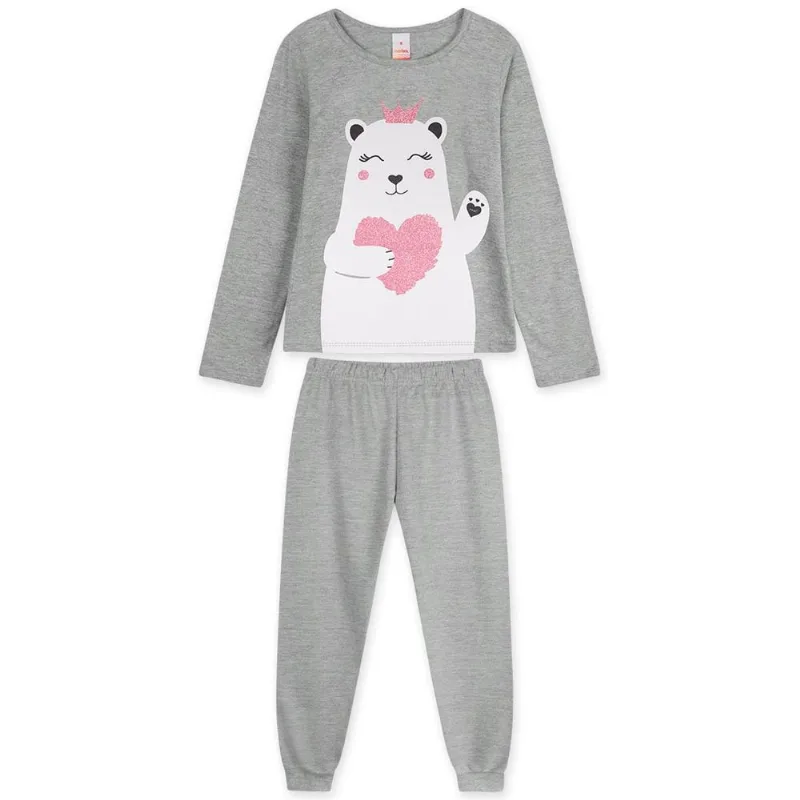 Pijama Longo Com Aroma Malha Menina Marisol Cinza 3P