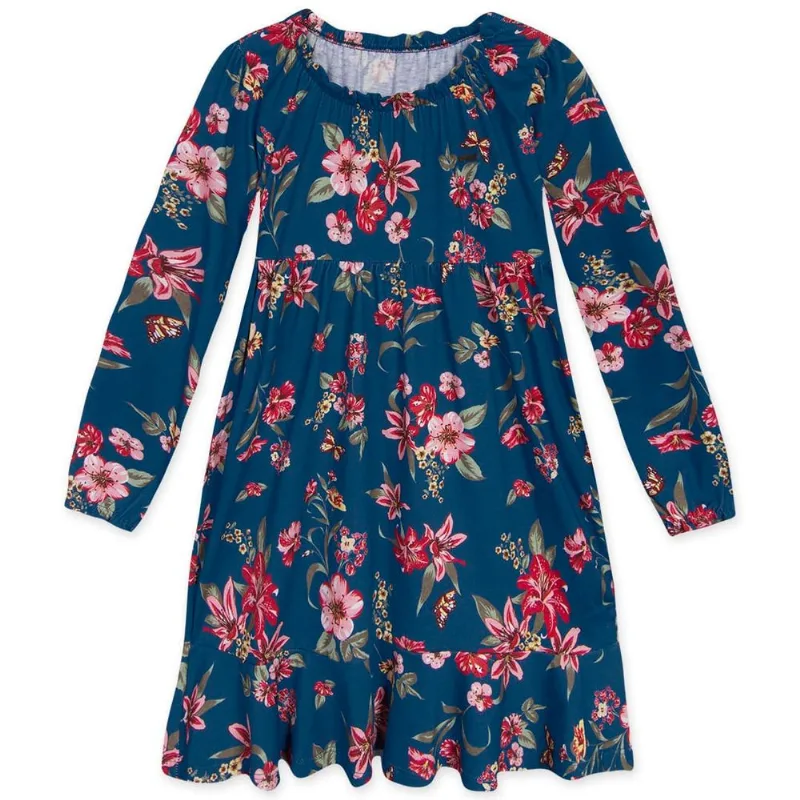 Vestido Floral Manga Longa Malha Infantil Marisol Azul 14